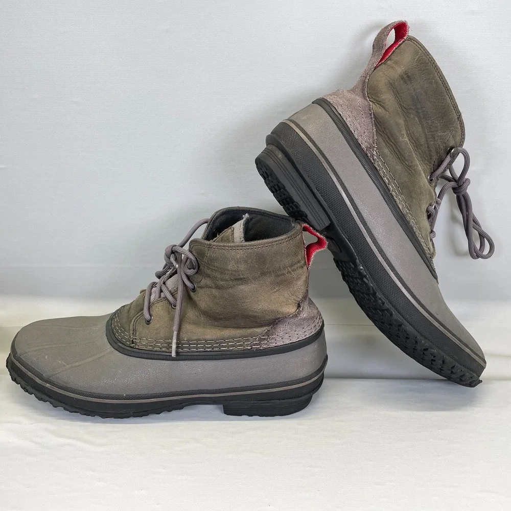UGG Zetik Waterproof Duck Boots Mens Size 11 Brown Leather Gray Lace Up Shoes